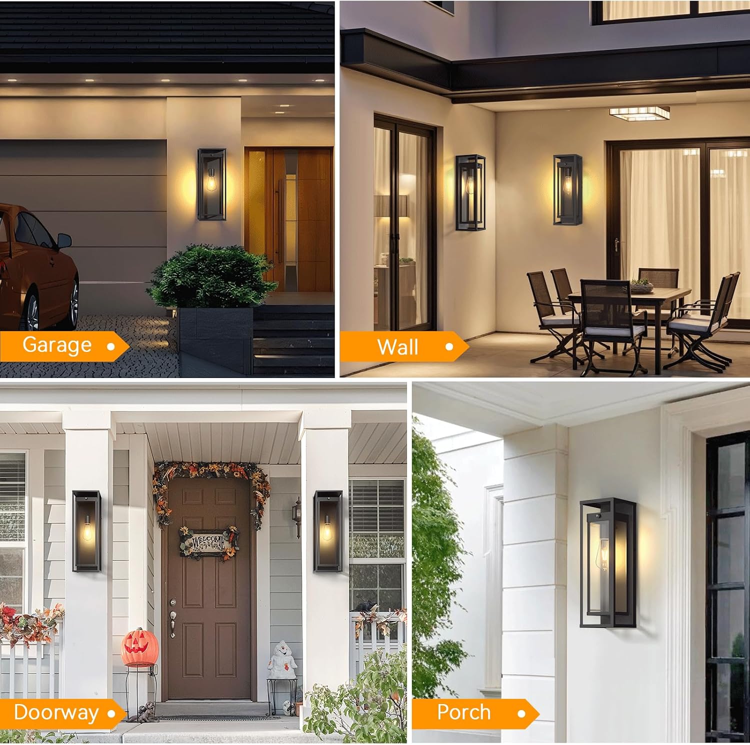 20in Large Outdoor Wall Light Dusk to Dawn Sconce Exterior Lighting Fixture | Waterproof, Black Modern Metal, Anti-Rust, E26 Socket, Outside Porch Lights, Lantern for Entryway Patio, House Garage, 2 Pack
