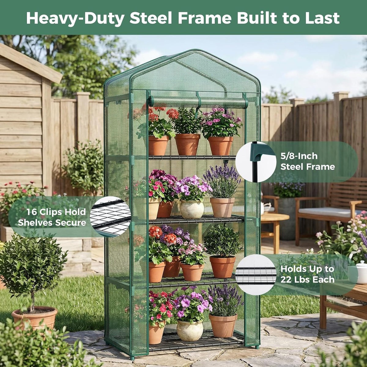 olixis 27"x19"x63" mini greenhouse, with durable zipper door, side view
