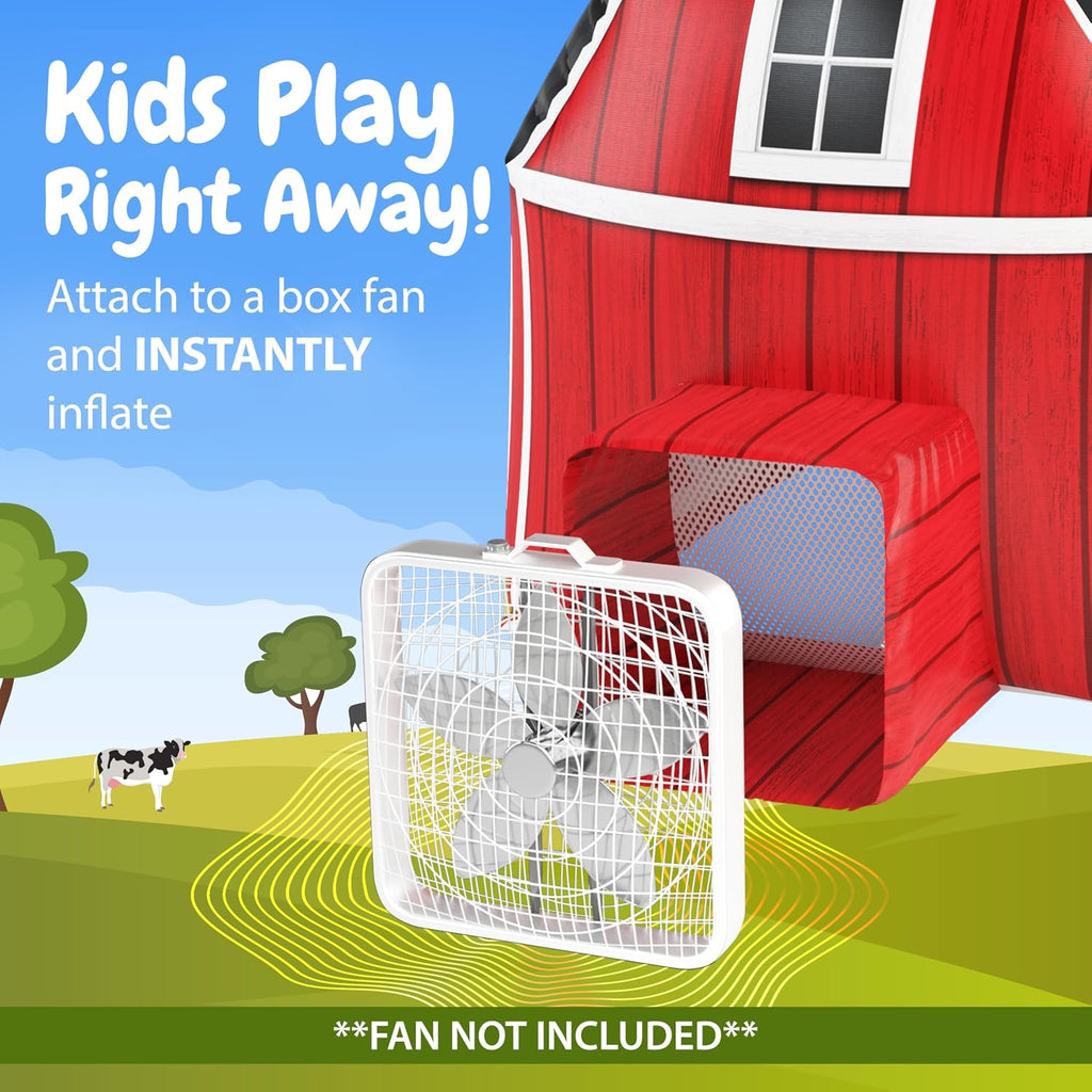 w&o farmhouse barn inflatable fort with lights & shown in use