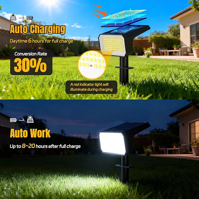 Solar Spot Lights Outdoor, [4 pack/118 LED] 4 Modes Auto On/Off Solar Landscape Spotlights, Ip67 Waterproof Solor Powered Pathway Lights for Outside Yard Garden Walkway Tree Patio (Cool White)