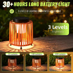Outdoor Solar Lantern for Patio Waterproof, Rechargeable Table Lamp | Handwoven Wicker Lamp, IP54, 3000mAh, 30+ Hour Runtime, USB-C & Solar Charging for Patio or Indoor, Boho Orange