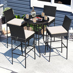 HAPPYGRILL Wicker Patio Barstools Set of 2, Outdoor Rattan Bar Chairs with Footrest & Backrest, Armless High Top Chairs with Seat Cushions for Backyard, Balcony