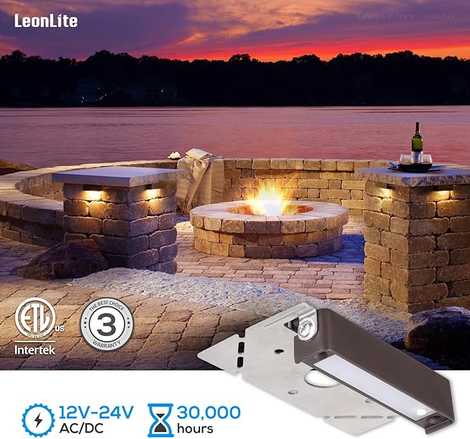 LEONLITE 4 Inch LED Hardscape Lighting, Update Retaining Wall Lights, LED Landscape Lighting, 12-24V AC/DC Paver Light Low Voltage, 1W/2W/3W Dimmable Outdoor Step Lights, 2700K Soft White, ETL, 4 Pack