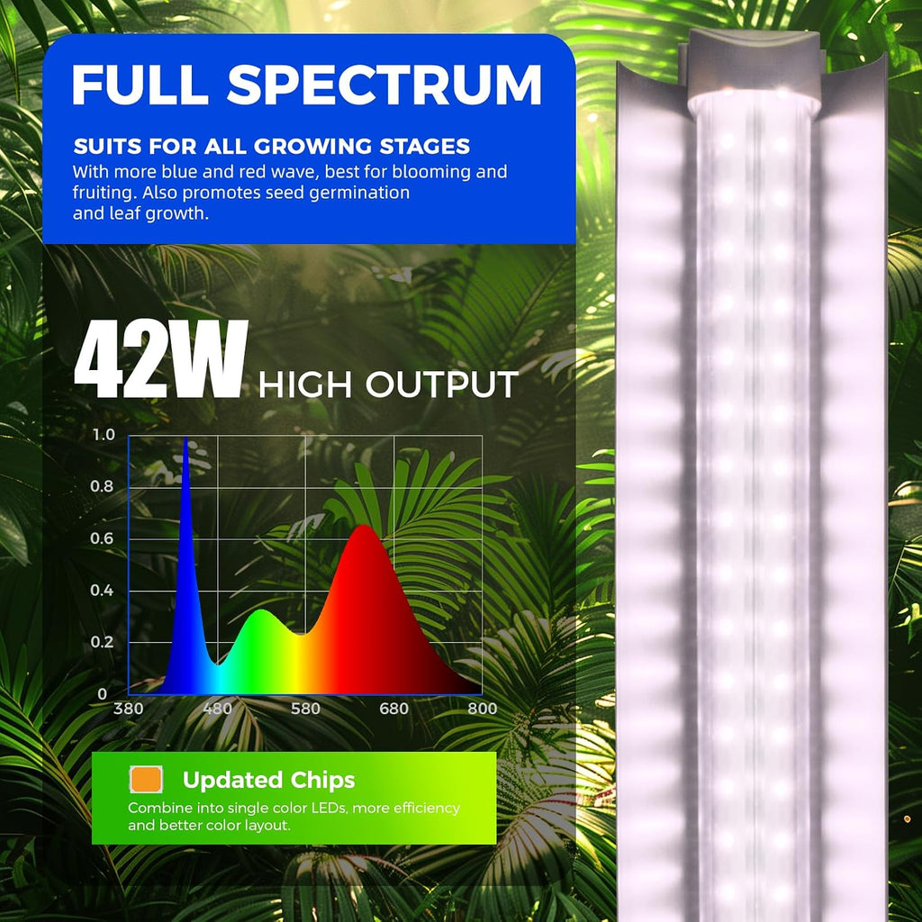 Barrina 4FT T8 Plant Grow Light, 42W Full Spectrum LED Growing Lamp, 6 Pack | 252W(6x42W), V-Shaped Reflector, On/Off Switch, Linkable LED Grow Light for Indoor Plants, Greenhouse, Shelf, Pinkish White