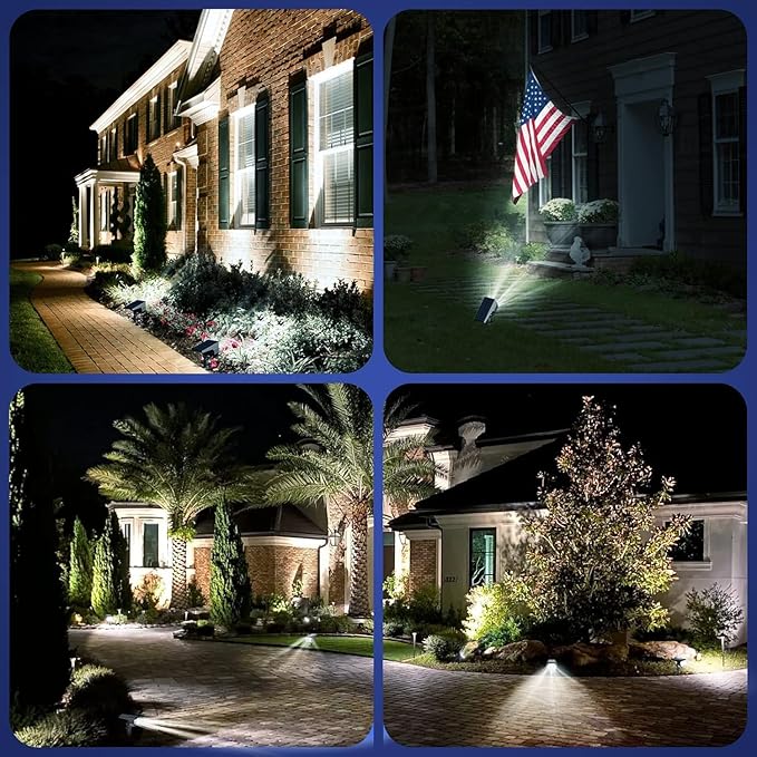 EIUIO Solar Outdoor Lights, 3 Lighting Modes Solar Spot Lights Outdoor with Auto On/Off, Waterproof Landscape Lighting for Garden Yard