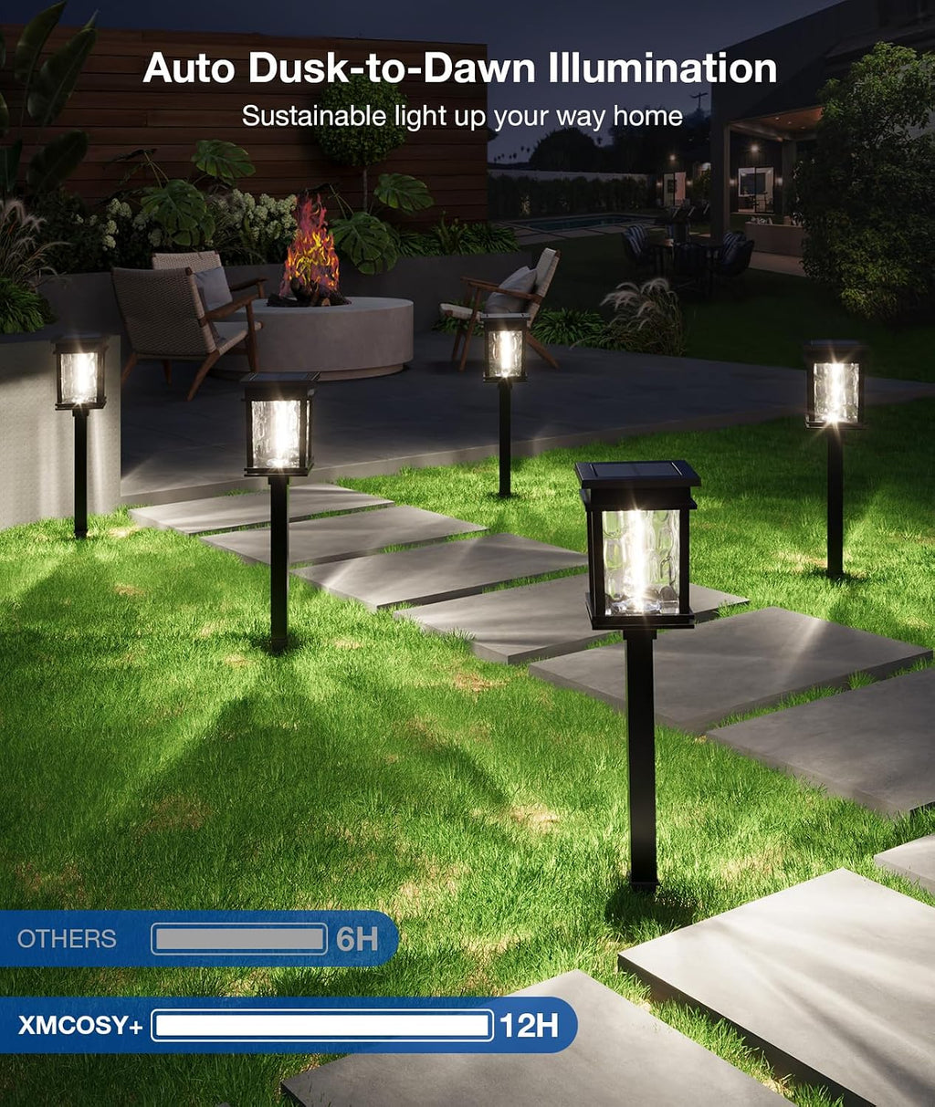 XMCOSY+ Solar Pathway Lights Outdoor, 6 Pack Solar Powered Garden Lights | 50 Lumens Adjustable Brightness, 2700K/4500K Color Dual-Temperatures, Auto On/Off IP65 for Lawn Walkway Landscape Lighting