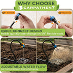 Drip Irrigation System Kit with Atomizing Copper Nozzles, 50 feet | For Raised Beds, Potted Plants or Greenhouse with 16pcs 360° Adjustable Watering Spray Nozzles