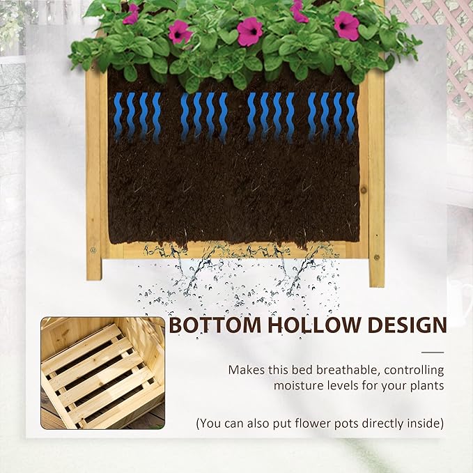 Outsunny Wooden Raised Garden Bed with Trellis, 57" Freestanding Corner Planter Box for Vine Plants Flowers Climbing and Planting Natural