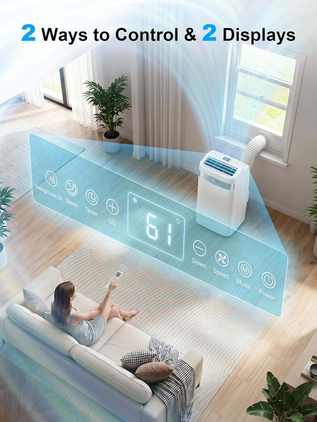 mepty 14000btu portable ac, portable air conditioner with on a desk or shelf
