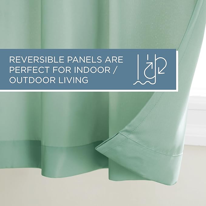 TOWN & COUNTRY BASICS Cabana Solid Heavyweight Indoor Outdoor Curtains, Light Filtering Opacity with Grommet Top, Water Repellent, 2-Pack Set, 54"x84", Seafoam