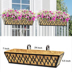 6 Pack 24 Inch Window Boxes Planters Railing Planter Box with Adjustable Brackets for Porch Fence Patio Balcony Hanging Flower Baskets with Coco Liners for Outdoor Garden Decor - Black
