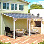 AECOJOY 14' x 8' White Gazebo Outdoor Pergola for Patio, Hard Top Lean to 8x14 Gazebo Shelter Pergolas and Gazebos Clearance with Patio Roof, Large Wall-Mounted Heavy Duty Awnings for Backyard