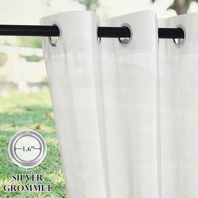 RYB HOME Linen Sheer Outdoor Curtains 84 inch Length 2 Panels Set, Lightweight Waterproof Grommet Top Burlap Linen Panels for Patio, Pergola, Porch, W52 x L84 Inch, 1 Pack with Tieback Ropes