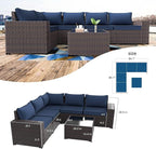 Kullavik 6PCS Outdoor Patio Furniture Set PE Wicker Rattan Sectional Sofa Patio Conversation Sets,Navy Blue