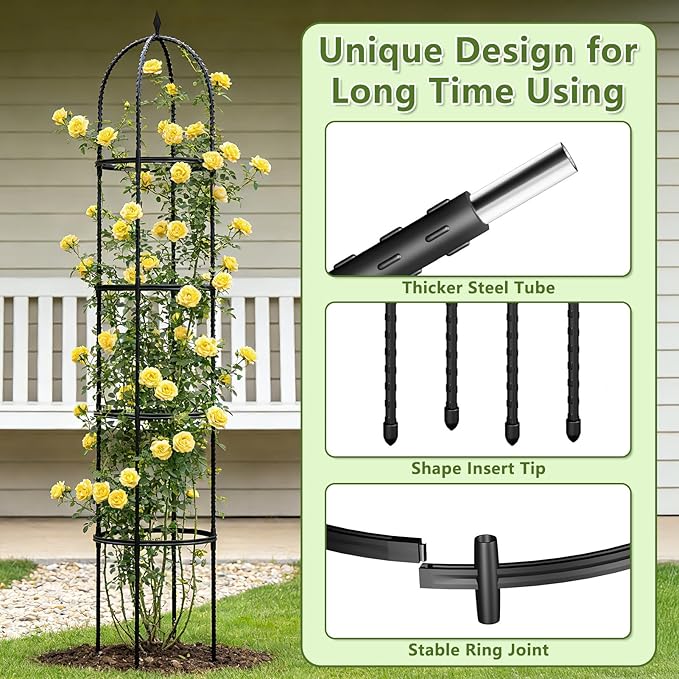 Obelisk Trellis for Garden Plants Climbing: 6ft Rustproof Metal Pipe with Plastic Coated - Potted Plant Climber Support for Outdoor Indoor Grape Vines Vegetable Fruits Flowers (2PC)
