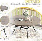 VICLLAX 60" Outdoor Round Patio Table for Lawn Garden, All Weather Metal Round Patio Dining Table with Adjustable Umbrella Hole, Outdoor Table for 8-10 Person, Grey Wood-Like Tabletop