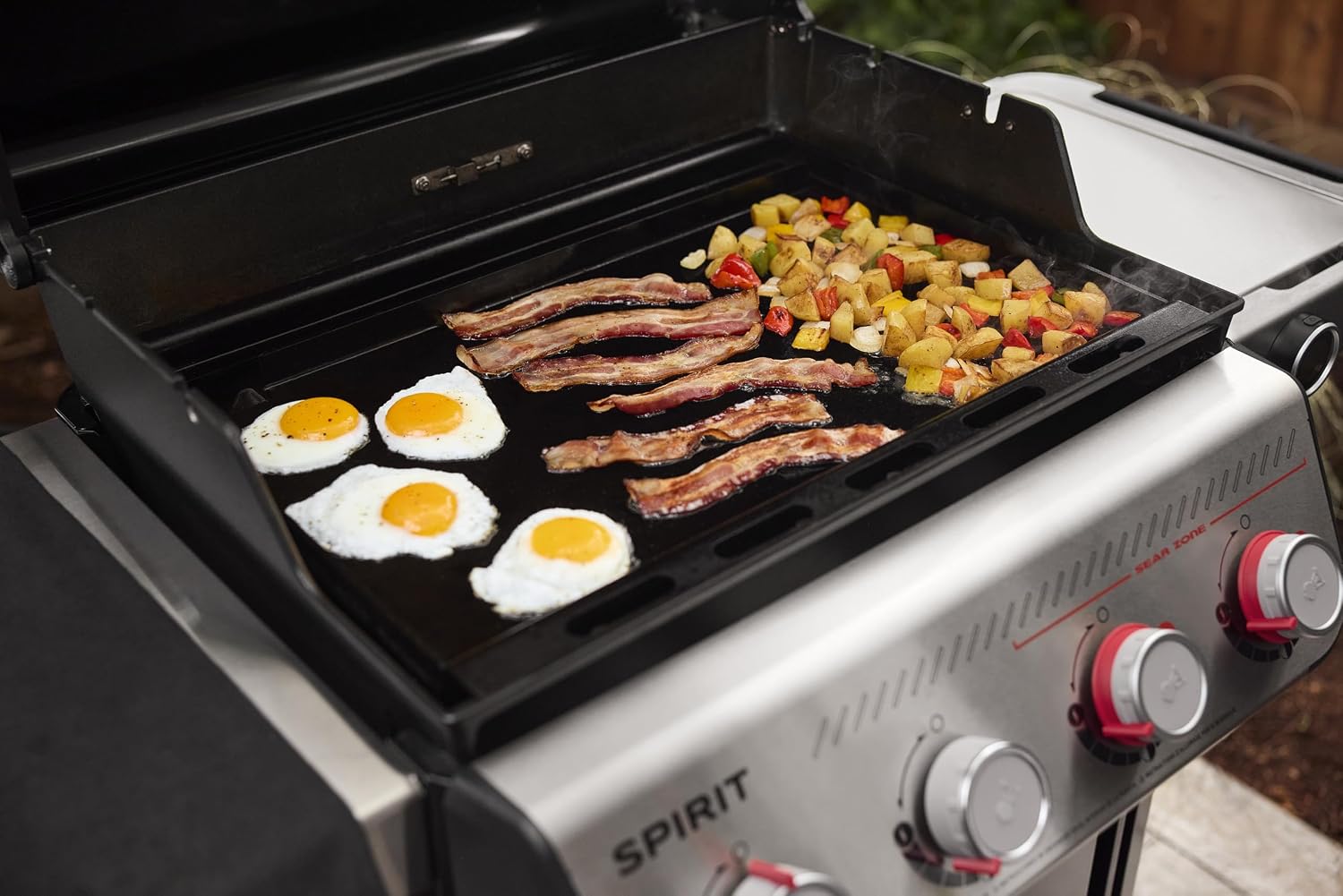 Weber® Rust‑Resistant Griddle Insert | Fits Searwood® & Select Large Spirit® Grills, Pre-Seasoned Carbon-Steel Griddle Insert for Outdoor Flat-Top Cooking