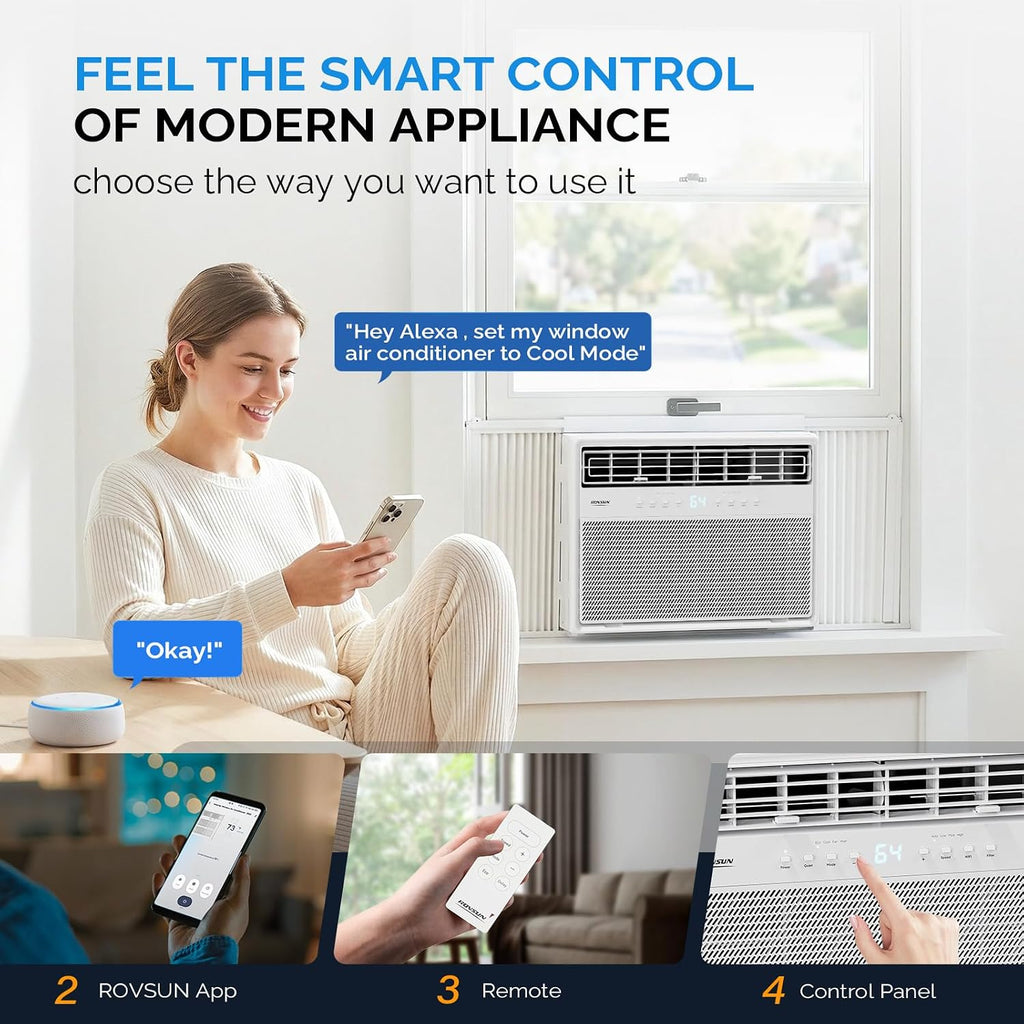 rovsun 8000 btu window air conditioner with heat, side view