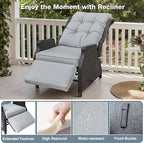 Outdoor Indoor Wicker Recliner with Adjustable Back and Footrest, Patio Reclining Chair with Flip-up Table, Outdoor Rattan Lounge Chair, Light Grey 2PCS