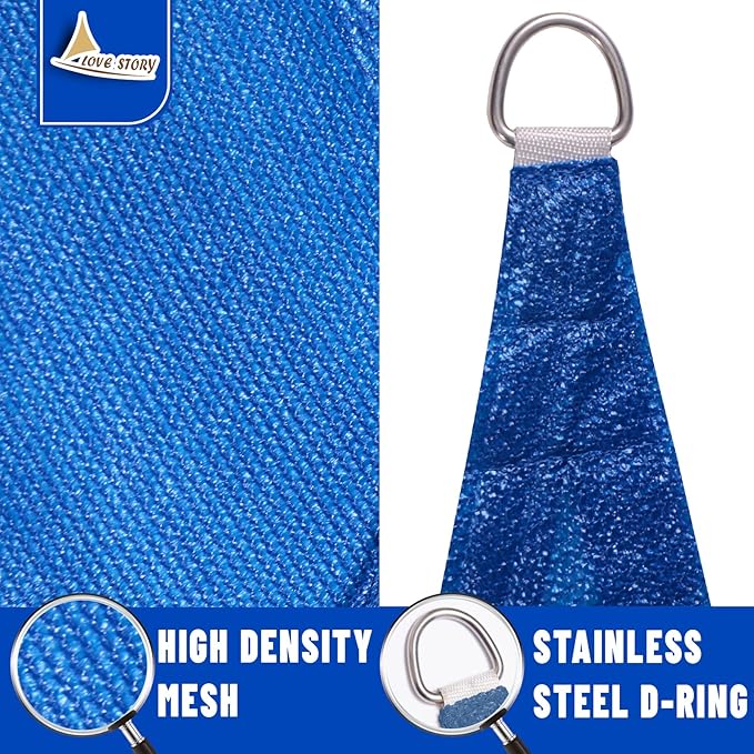 LOVE STORY 20' x 20' x 20' Triangle Blue Sun Shade Sail Canopy UV Block for Outdoor Patio Garden Backyard