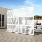 Casaphoria Metal Privacy Screen Outdoor, 72" H x 47" W Freestanding Decorative Privacy Screen for Patio Deck Balcony Garden with Stable Base, White-Parallel