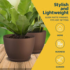 Planter Pots with Drainage Holes - Lightweight, Durable & Space-Saving Pots for Indoor and Outdoor - Versatile Functionality, Simple Modern Design, Set of 10 Plastic Planter Pots - Brown