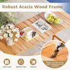 Tangkula 5 Piece Patio Bar Set, Outdoor Acacia Wood Counter Height Table with 4 Cushioned Barstools with Curved Rattan Back and Footrest, for Backyard, Poolside, Balcony