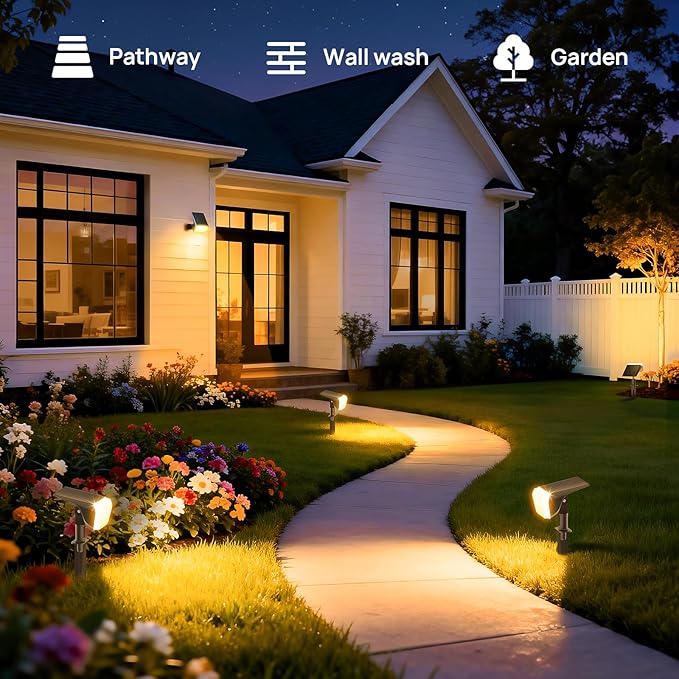 Linkind Solar Spot Lights Outdoor Waterproof IP67, 60 LED Solar Flood Lights 30% High Conversion Landscape Lighting for Garden Yard Pathway (6 Pack, Warm White)