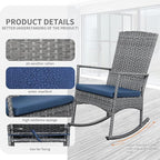 Rocking Chair Outdoor 3 Pieces High-Backed Patio Rocking Chairs Bistro Table and Chairs Set of 2, Navy Blue