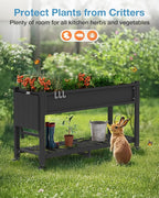 YEFU Raised Garden Bed with Legs: 57x18x30in Weight Capacity 400lb - Waterproof Raised Planter Box with Wheels - Elevated Garden Bed with Storage Shelf - Weather Resistant - for Deck/Patio/Porch/Black