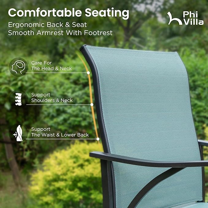 PHI VILLA Outdoor Bar Stools Set of 6, Swivel Patio Bar Stools & Chairs, High Top Bar Seating for Outside, Balcony，Porch and Backyard, Teal