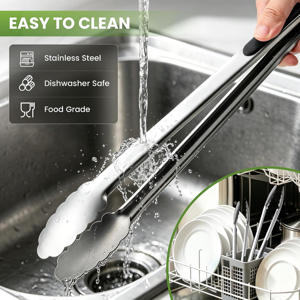 Grill Tongs, 17 Inch Extra Long Stainless Steel BBQ Tongs (17", 2PCS) | For Cooking/Serving/Grilling | Heat-Resistant | Dishwasher Safe