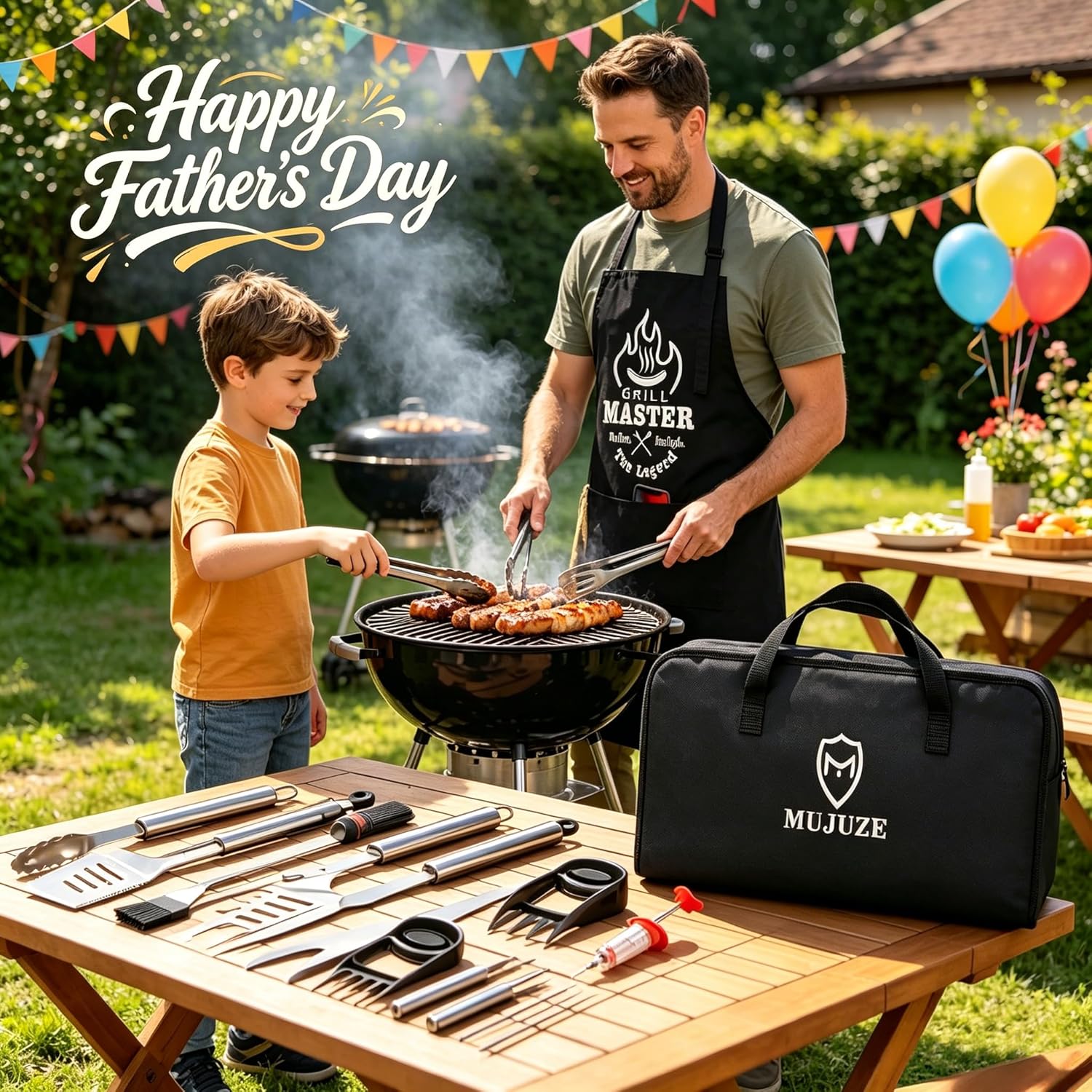 BBQ Grill Accessories Set for Ourdoor,Grilling Set for Men | Barbecue Tool Sets,BBQ Gifts for Men,31PCS Grilling Gifts for Men,Grilling Accessories with Apron for Dad