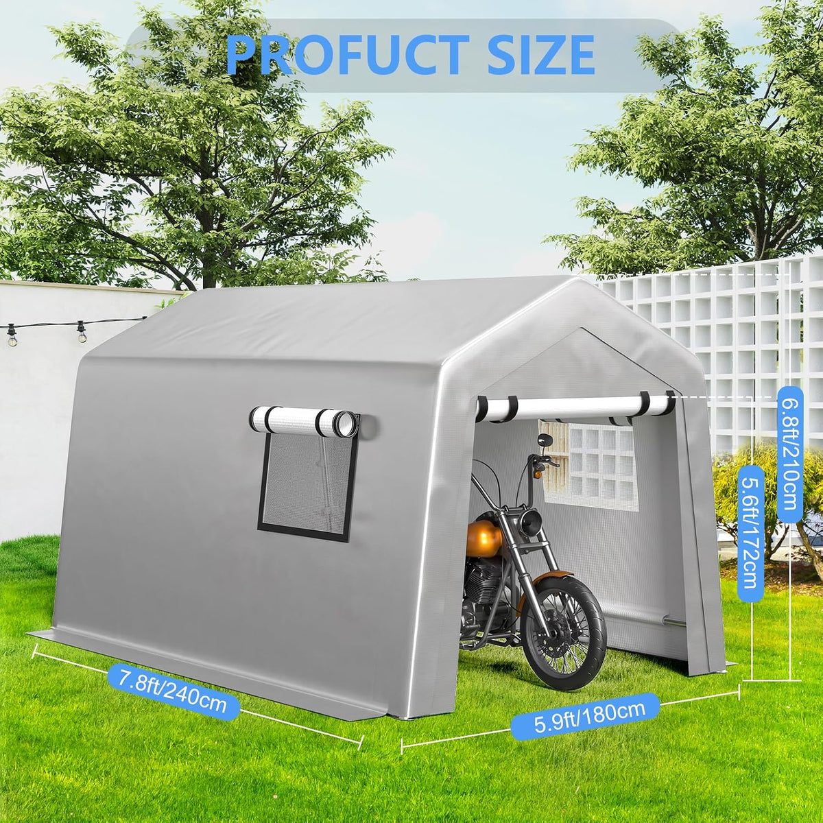 jocoevol carport 6x8 ft enclosed carport with roll-up, close-up detail