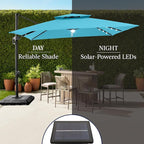 Best Choice Products 9x12ft LED Cantilever Patio Umbrella w/Base Included & 360° Rotation, Large Solar Offset Hanging Outdoor Sun Shade for Deck, Backyard Table w/Stand & Lights – Sky Blue