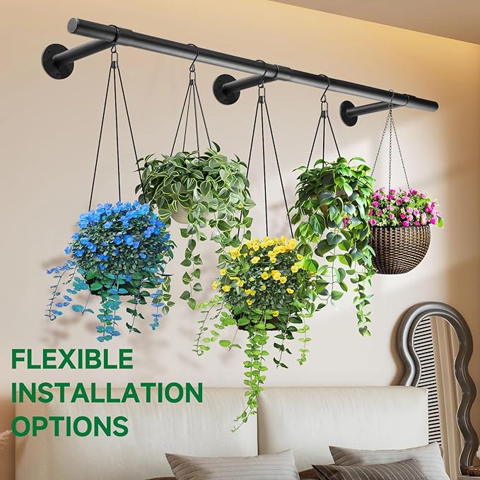 2 pcs Hanging Planters Rod, Plant Hanger Indoor for Window Ceiling, Hanging Plant Shelf for Wall Planter House Plants, Plant Shelves Metal Holder Bar 63 in (Pots, Plants, Chains not Included)