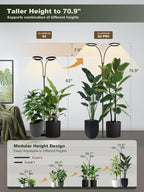 Tall Plant Grow Light for Indoor Plants, Full Spectrum Plant Light | 48W LED Grow Lamp with Dual Heads, 23.5-71" Adjustable Height, 3/9/12/16H Timer, 6-Level Dimming for Large Houseplants