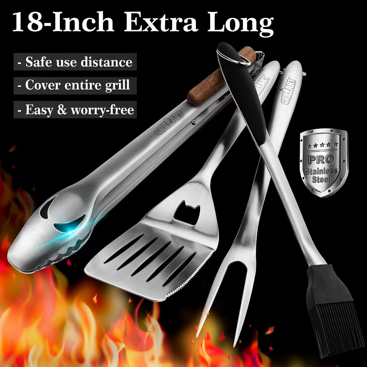 grillart bbq tools grill tools set -18inch grilling shown in use