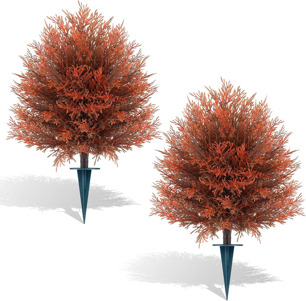 fall artificial cypress topiary, 24'' outdoor fake bushes, main product view