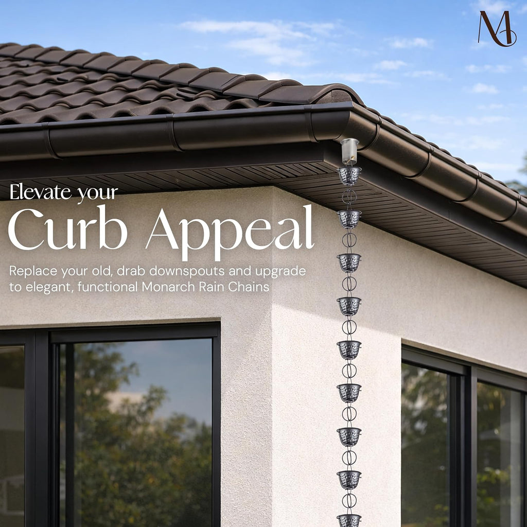 monarch rain chains aluminum hammered cup pewter rain, package contents
