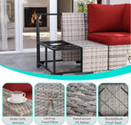 10-Piece Outdoor Patio Furniture Set with Rocking Swivel Chair, PE Wicker Rattan Sectional Sofa Patio Conversation Set with 55,000 BTU Fire Pit Table & Coffee Table, Red