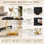 Asday 23” Black and Gold End Table, Modern Square Wood Side Table with Polihsed Metal U-Base for Living Room Bedroom Office, Small Places, Apartment