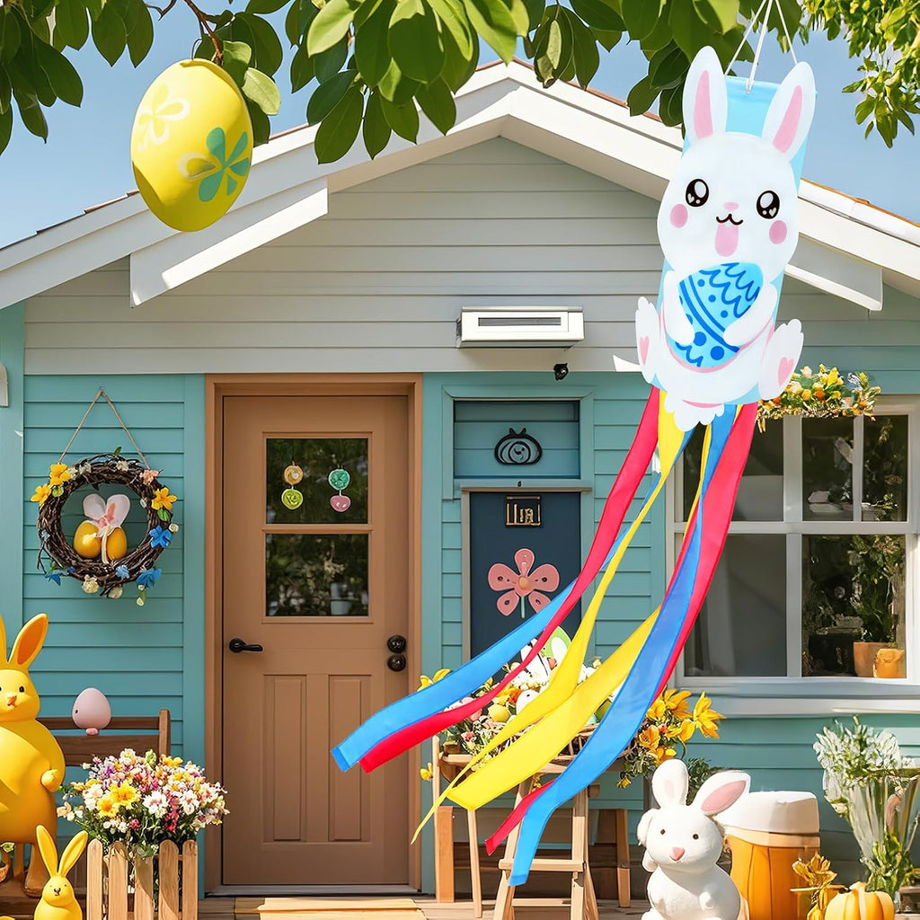 NOVWANG 40 Inch 3D Rabbit Bunny Easter Windsock, Spring Windsocks for Yard Garden Patio Balcony, Easter Outdoor Hanging Decorations