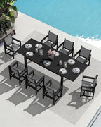 SERWALL 7-Piece Patio Dining Sets, 60" - 83" Expandable Outdoor Dining Table with 6 Breathable Textilene Chairs, All Weather HDPE Patio Furniture Set for Backyard, Garden, Black