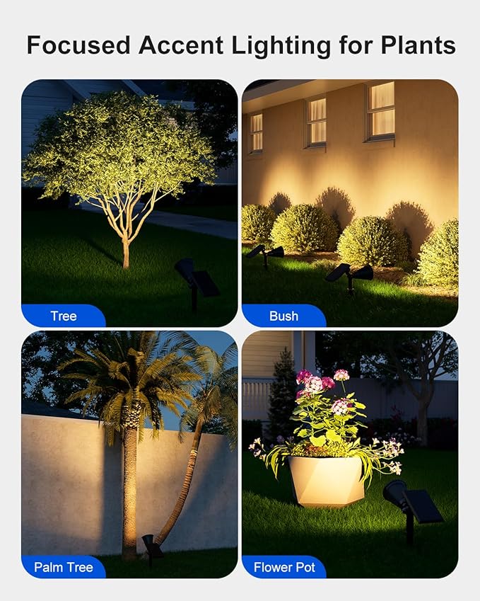 4 Pack Solar Powered Spotlights Waterproof Outdoor for Christmas Decorations, Tree, Santa Claus, Snowman, Christmas Ambient Outdside Spot Landscape Lights for Wall, Garden, Yard, Sidewalk, Warm White