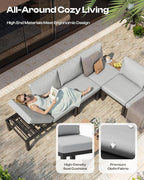 Aluminum Outdoor Patio Sofa Set, 2 Seats Modular Sectional Reclining Loveseat Sofa with Adjustable Backrest & Removable Cushions, All-Weather Conversation Sets for Garden & Yard, Gray