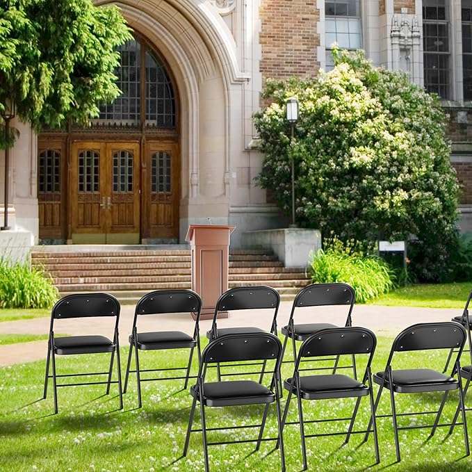 VINGLI 4 Pack Folding Chairs with Padded Seats, Metal Frame with Pu Leather Seat & Back, Capacity 350 lbs, Set of 4, Black