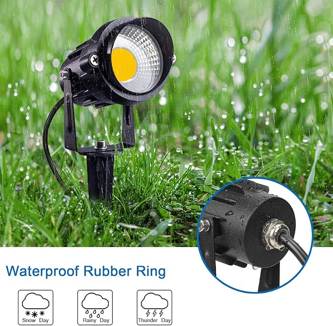 SUNVIE 120V Spot Lights Outdoor LED Landscape Lighting 12W AC Spotlights for Yard Waterproof Landscape Spotlight with Spiked Stake for Tree Garden Pathway Warm White Flag Lights US 3-Plug in, 4 Pack
