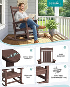 SERWALL HDPE Outdoor Rocking Chair Set of 2, Oversized Patio Rocking Chairs, All-Weather Porch Rockers for Adults, Coffee