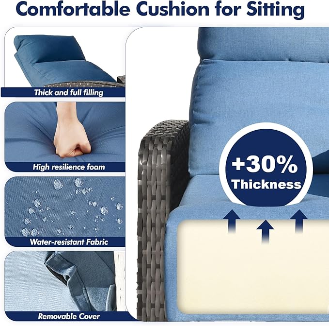 Outdoor Recliner Chair, Wicker Patio Recliners with Adjustable Backrest and Extended Foot Rest, Reclining Patio Chairs with Flip Table & Removable Cushion Cover for Porch
